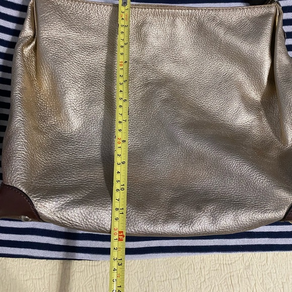 Designer MK Hobo Bag in Metallic Gold Leather Brown Accents Gold Hardware - Picture 9 of 10